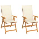 vidaXL Patio Chairs 2 pcs with Cream Cushions Solid Teak Wood