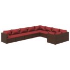 vidaXL 9 Piece Patio Lounge Set with Cushions Poly Rattan Brown