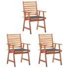 vidaXL Outdoor Dining Chairs 3 pcs with Cushions Solid Acacia Wood