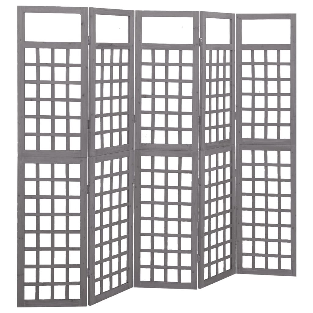 vidaXL 5-Panel Room Divider/Trellis Solid Fir Wood Grey 201.5x180 cm