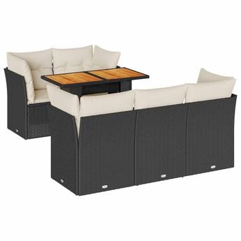 vidaXL 6 Piece Garden Sofa Set with Cushions Black Poly Rattan