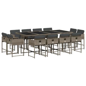 vidaXL 13 Piece Patio Dining Set with Cushions Gray Poly Rattan