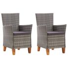 vidaXL Patio Chairs 2 pcs with Cushions Poly Rattan Gray
