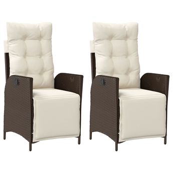 vidaXL Reclining Garden Chairs 2 pcs with Footrest Brown Poly Rattan
