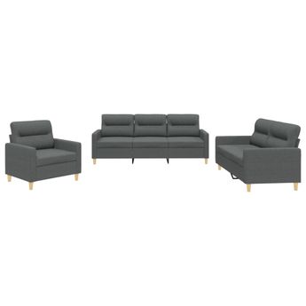 vidaXL 3 Piece Sofa Set with Cushions Dark Gray Fabric