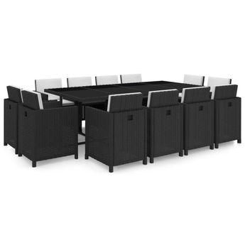 vidaXL 13 Piece Outdoor Dining Set with Cushions Poly Rattan Black