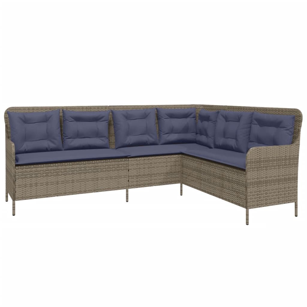 vidaXL Garden Sofa with Cushions L-Shaped Grey Poly Rattan