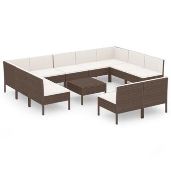 vidaXL 12 Piece Patio Lounge Set with Cushions Poly Rattan Brown