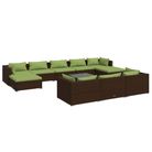 vidaXL 11 Piece Patio Lounge Set with Cushions Brown Poly Rattan