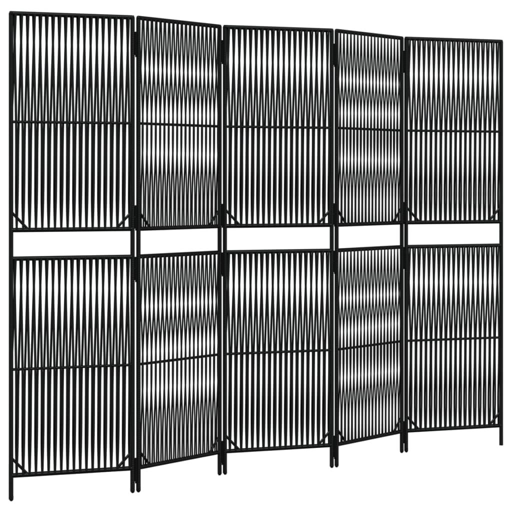 vidaXL Room Divider 5 Panels Black Poly Rattan