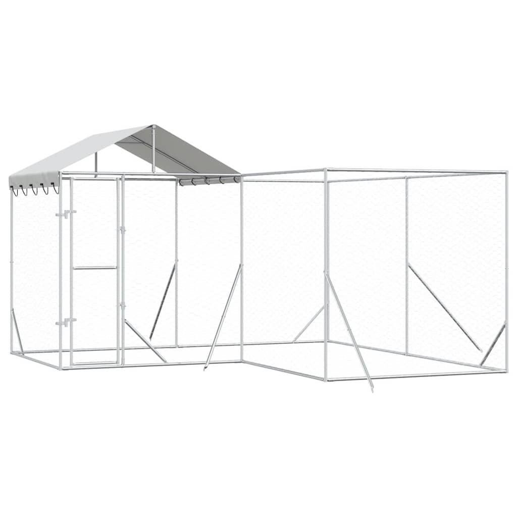 vidaXL Outdoor Dog Kennel with Roof Silver 4x4x2.5 m Galvanised Steel