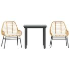 vidaXL 3 Piece Garden Dining Set with Cushions Brown Poly Rattan Glass