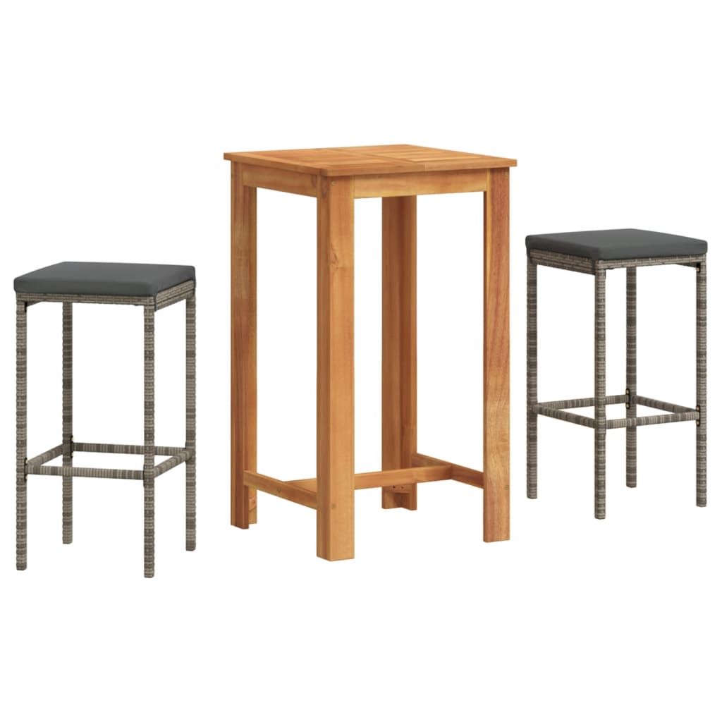 vidaXL 3 Piece Patio Bar Set Gray Solid Wood Acacia and Poly Rattan