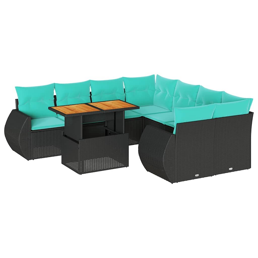 vidaXL 9 Piece Garden Sofa Set with Cushions Black Poly Rattan
