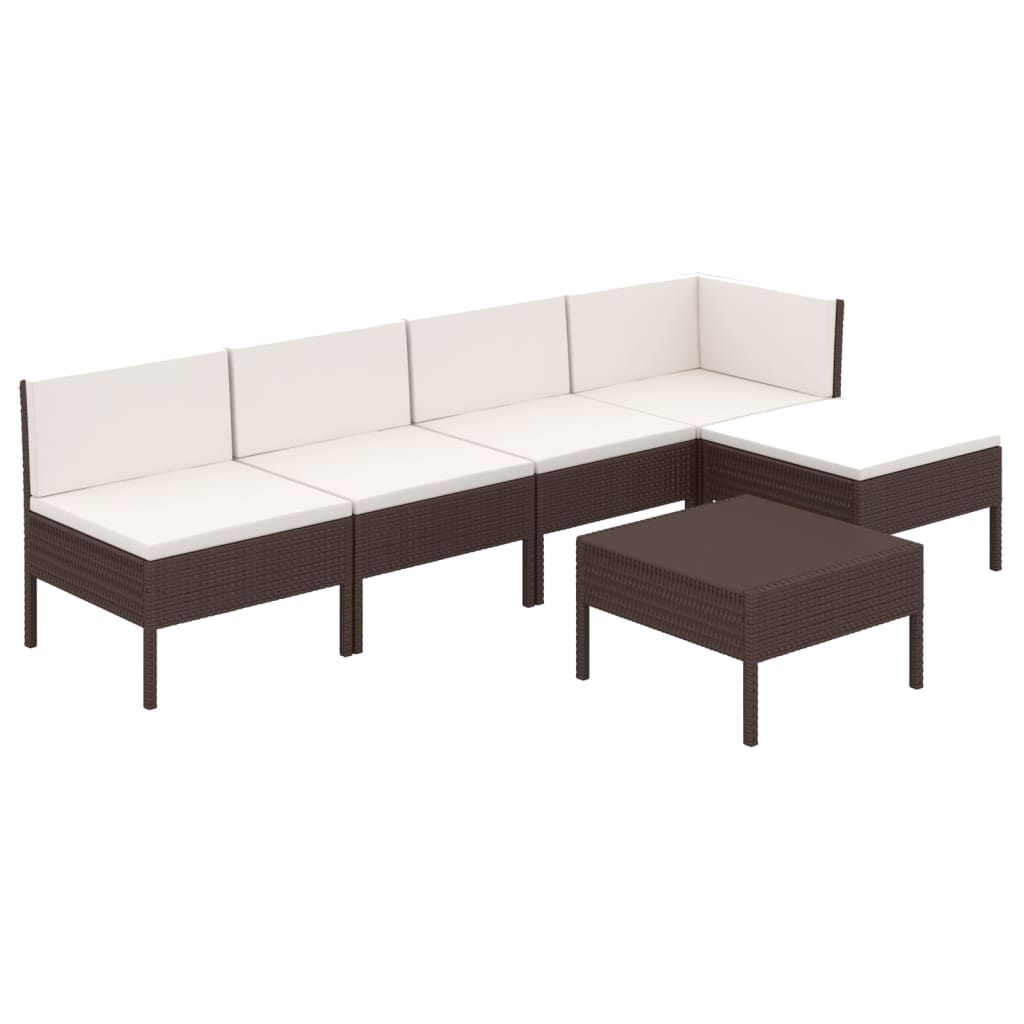 vidaXL 6 Piece Patio Lounge Set with Cushions Poly Rattan Brown