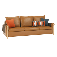 Fully upholstered 3-seater, golden brown leather/eco-leather, LINSY