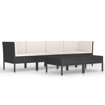 vidaXL 6 Piece Garden Lounge Set with Cushions Poly Rattan Black