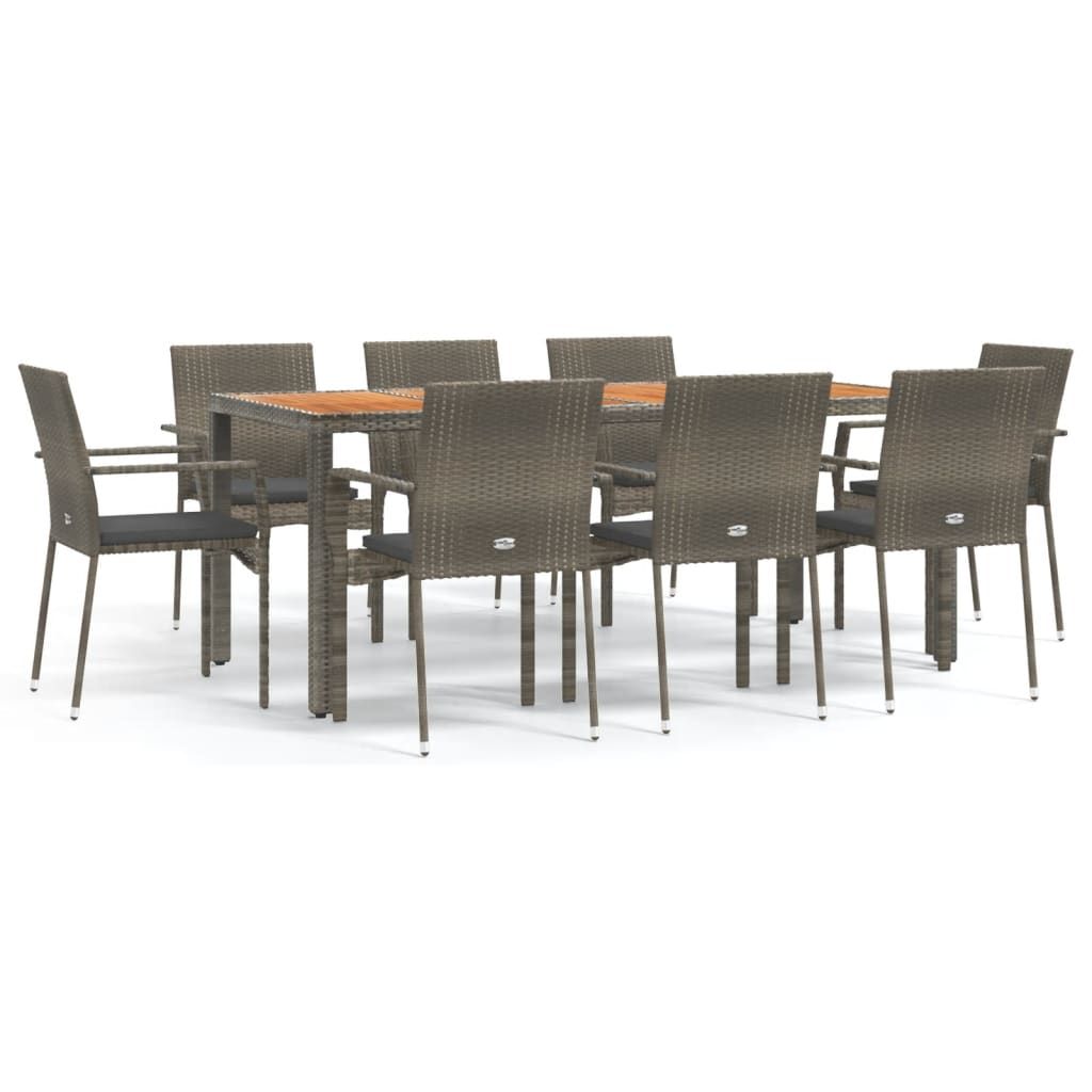 vidaXL 9 Piece Garden Dining Set with Cushions Grey Poly Rattan