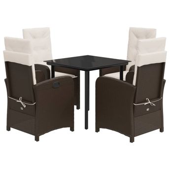 vidaXL 5 Piece Garden Dining Set with Cushions Brown Poly Rattan