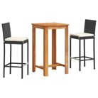 vidaXL 3 Piece Patio Bar Set Black Solid Wood Acacia and Poly Rattan