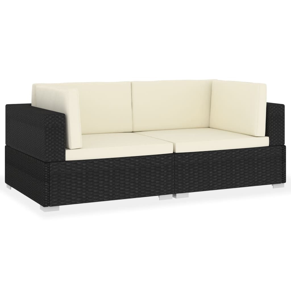 vidaXL 2 Piece Patio Sofa Set with Cushions Poly Rattan Black