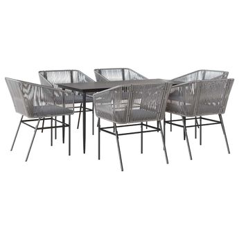 vidaXL 7 Piece Garden Dining Set with Cushions Grey Poly Rattan Glass