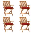 vidaXL Folding Garden Chairs with Cushions 4 pcs Solid Teak Wood