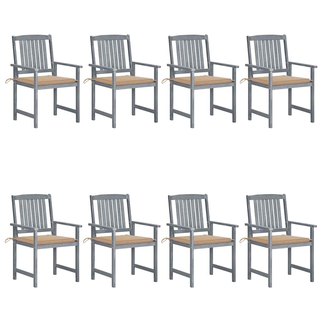 vidaXL Patio Chairs with Cushions 8 pcs Solid Acacia Wood Gray