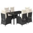 vidaXL 7 Piece Garden Dining Set with Cushions Black Poly Rattan