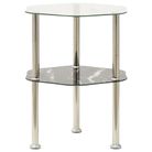 vidaXL 2-Tier Side Table Transparent & Black Marble 15"x15"x19.7" Tempered Glass