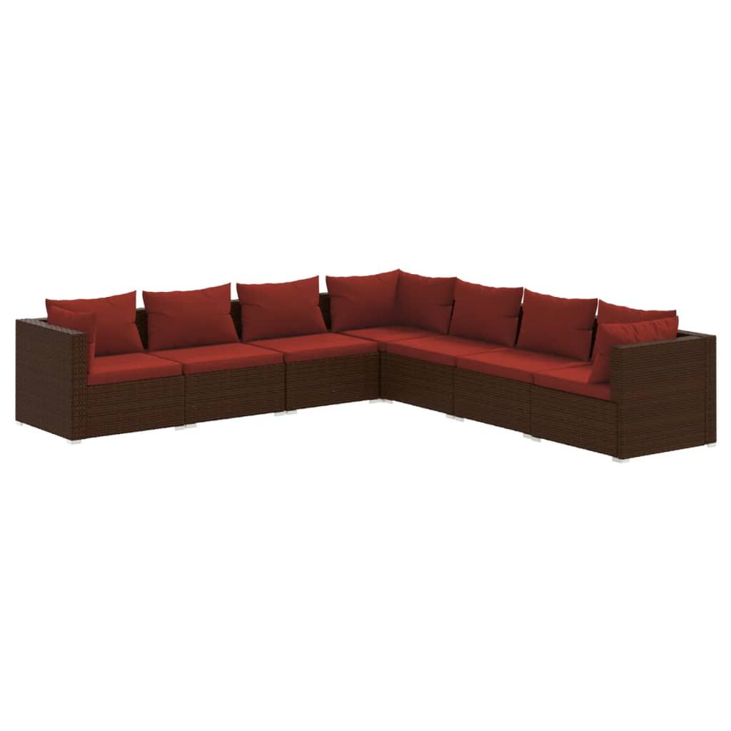 vidaXL 7 Piece Patio Lounge Set with Cushions Poly Rattan Brown