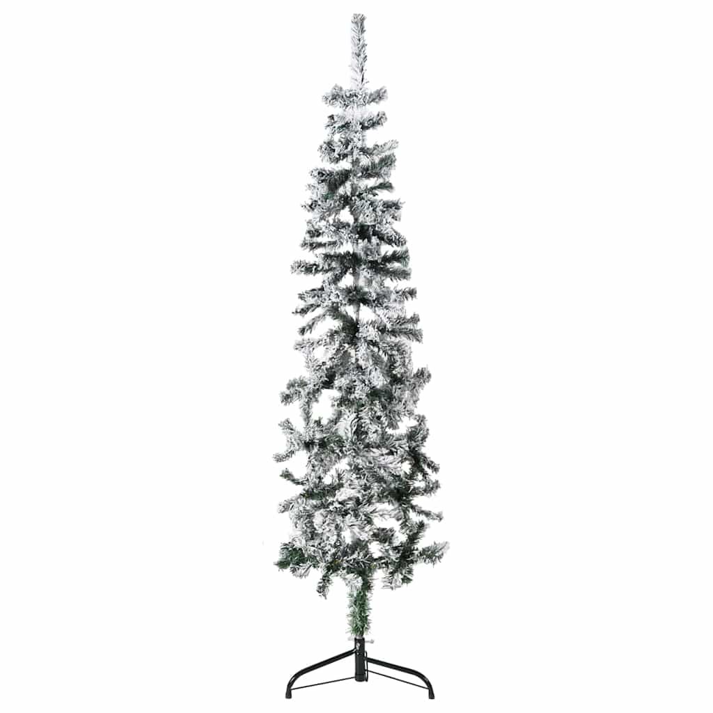 vidaXL Slim Artificial Half Christmas Tree with Flocked Snow 5 ft
