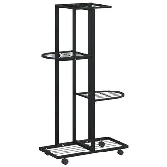 vidaXL 4-Floor Flower Stand with Wheels 17.3"x9.1"x31.5" Black Iron