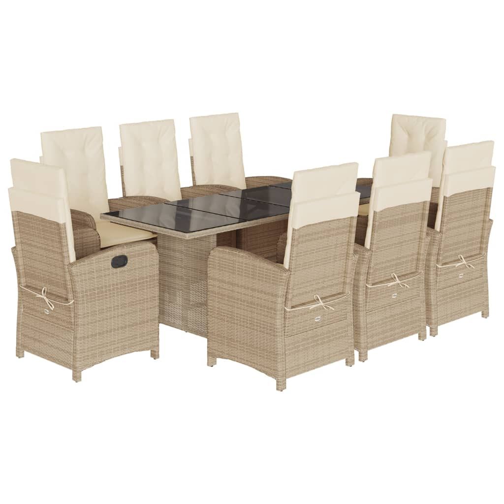 vidaXL 9 Piece Garden Dining Set with Cushions Beige Poly Rattan