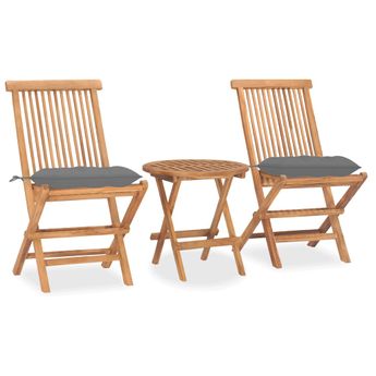 vidaXL 3 Piece Folding Patio Dining Set with Cushion Solid Teak Wood