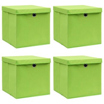 vidaXL Storage Boxes with Lids 4 pcs Green 32x32x32 cm Fabric