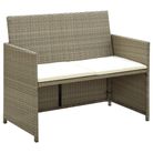 vidaXL 2 Seater Patio Sofa with Cushions Beige Poly Rattan