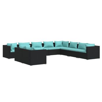 vidaXL 10 Piece Patio Lounge Set with Cushions Black Poly Rattan