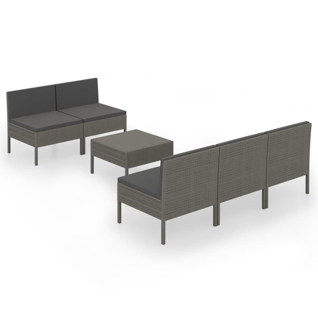 vidaXL 6 Piece Patio Lounge Set with Cushions Poly Rattan Gray