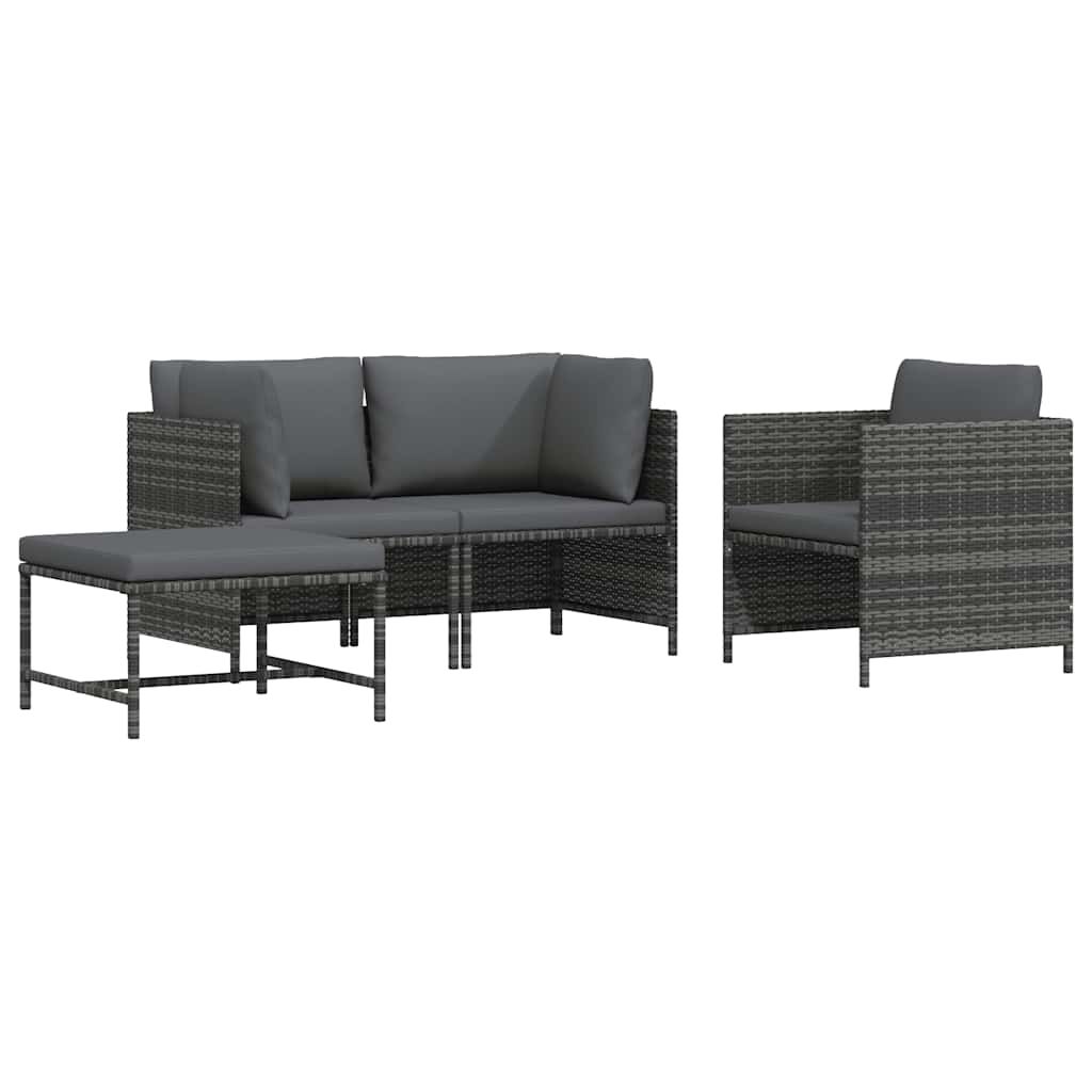 vidaXL 4 Piece Patio Sofa Set with Cushions Poly Rattan Gray