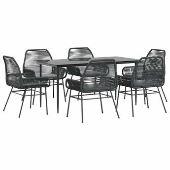 vidaXL 7 Piece Garden Dining Set with Cushions Black Poly Rattan Glass