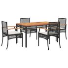 vidaXL 5 Piece Patio Dining Set with Cushions Black Poly Rattan