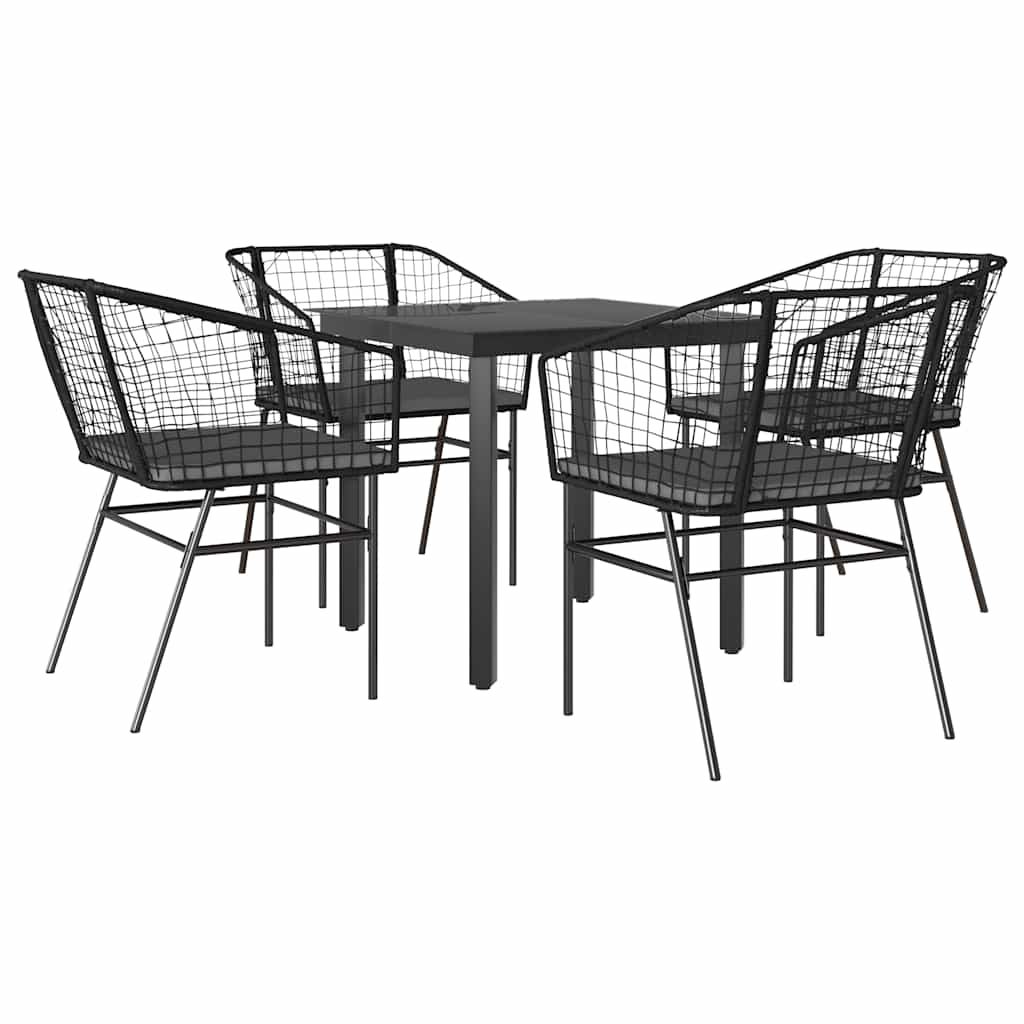 vidaXL 5 Piece Garden Dining Set with Cushions Black Poly Rattan Glass