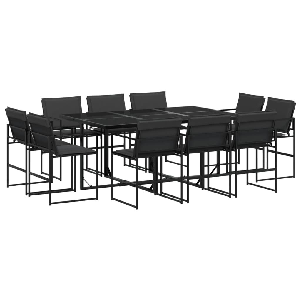 vidaXL 11 Piece Patio Dining Set with Cushions Black Textilene