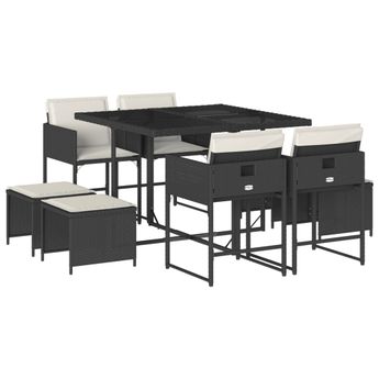 vidaXL 9 Piece Patio Dining Set with Cushions Black Poly Rattan