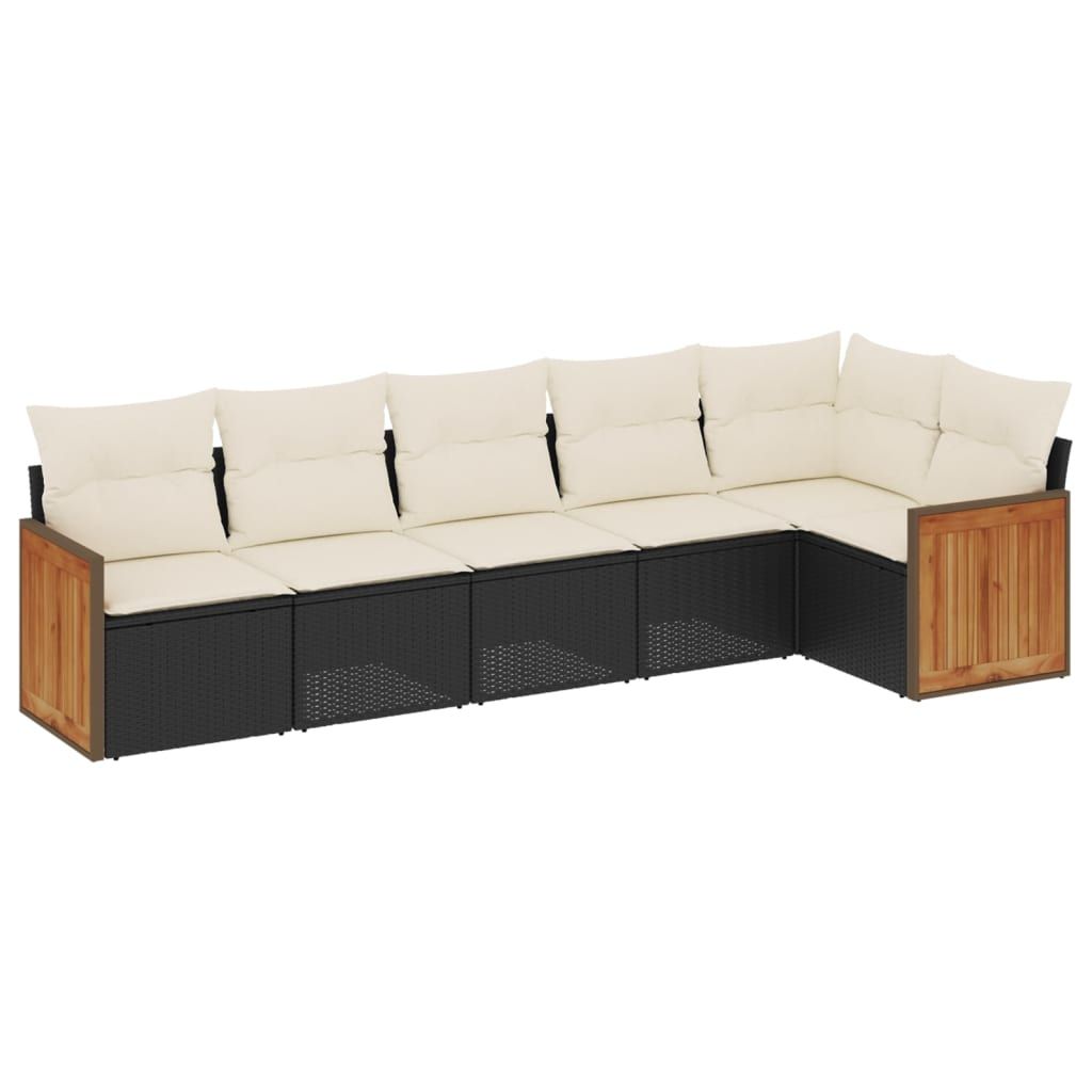 vidaXL 6 Piece Garden Sofa Set with Cushions Black Poly Rattan