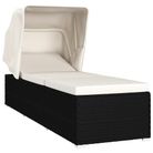 vidaXL Sun Lounger with Canopy and Cushion Poly Rattan Cream White