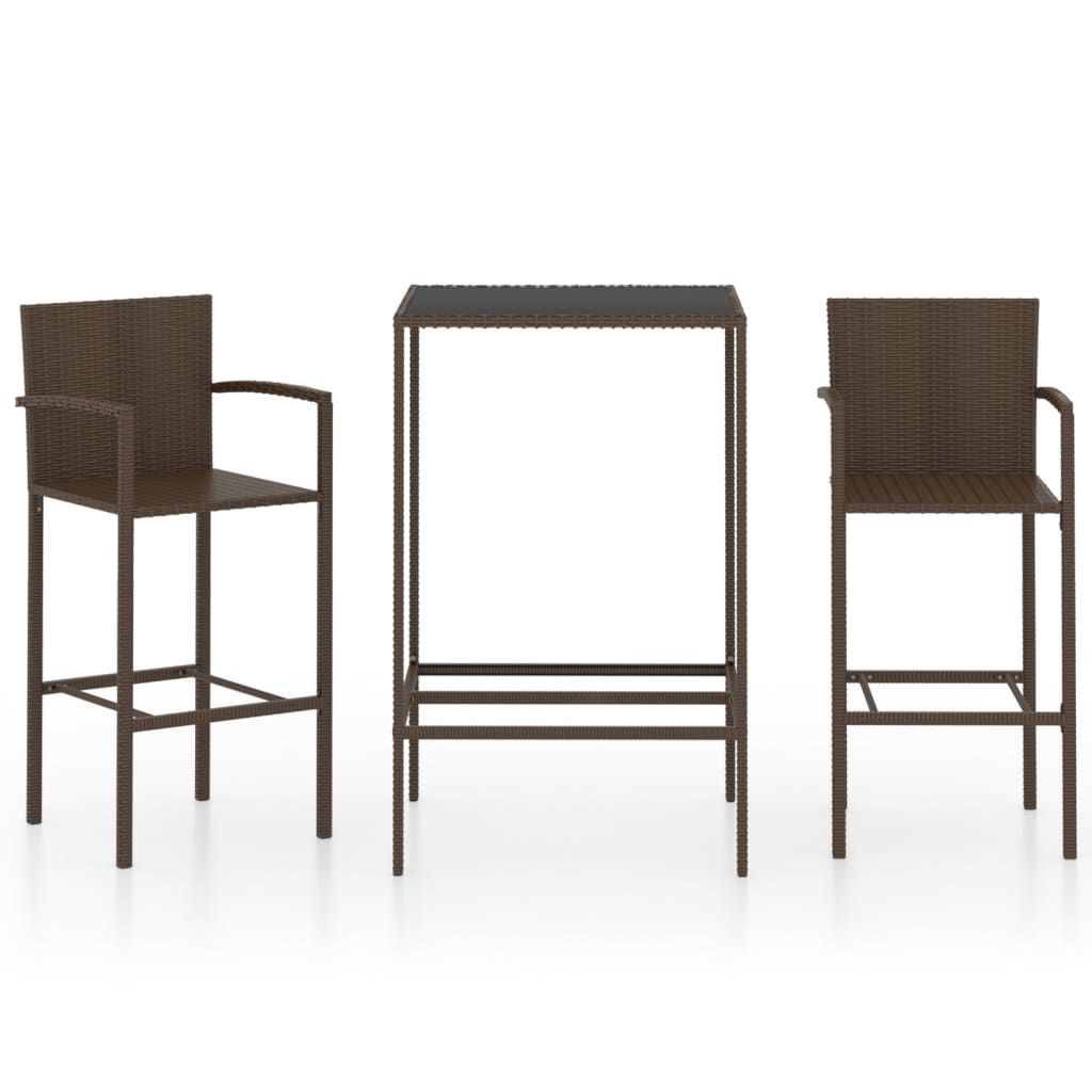 vidaXL 3 Piece Patio Bar Set Poly Rattan Brown