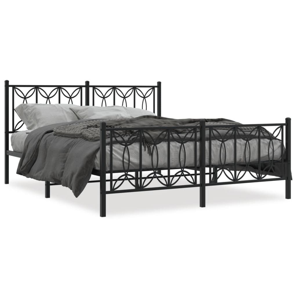 vidaXL Metal Bed Frame without Mattress with Footboard Black 59.1"x78.7"