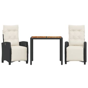 vidaXL 3 Piece Garden Dining Set with Cushions Black Poly Rattan